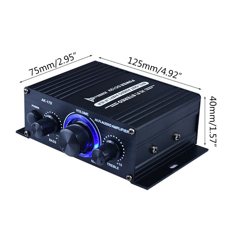 400W DC12V Dual Channel Mini Hifi Aux Eindversterker Voor Ak 170 Met Blauwe Led Light