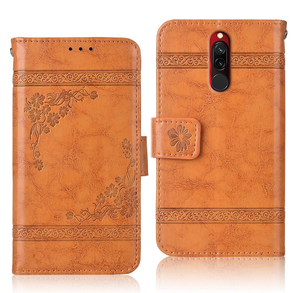 Für Auf Xiaomi Redmi 8 Coque Zurück Abdeckung Redmi 8 fallen kippen Brieftasche Leder fallen Für Xiaomi Redmi8 Redmi 8 abdeckung Buch fallen: Öl-Gelb