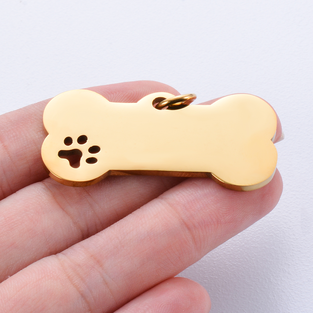 5Pcs Dog Bone Paw Print Tags Pendant Charm Dog ID Stainless Steel Blank Dog Tags 2 colors Both side Polished