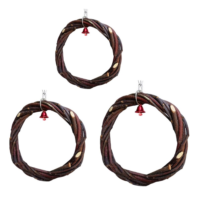 Pet Rattan Hoop Hanging Cage Climb Swing Chew Bite Ring with Bell Toy Birds Parrot Macaw Standing Perches Platform