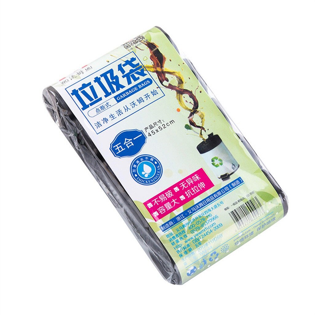 5 Rolls 100PCS Garbage Bag Trash Bags Durable Disposable Plastic Household Kitchen Trash Bags Kitchen Tools bolsas de basura: Black 