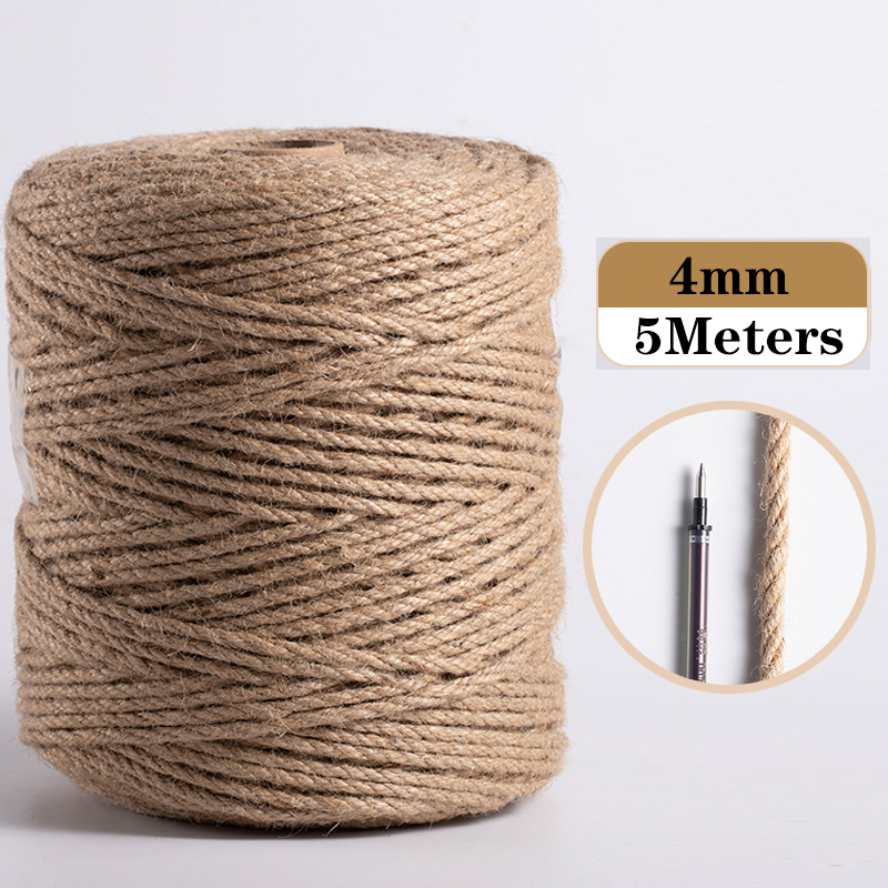 Cuerda de Yute Natural para decoración del hogar, hilo de yute para manualidades, costura hecha a mano, para , Navidad, 1mm-10mm: Jute 4mm 5Meters