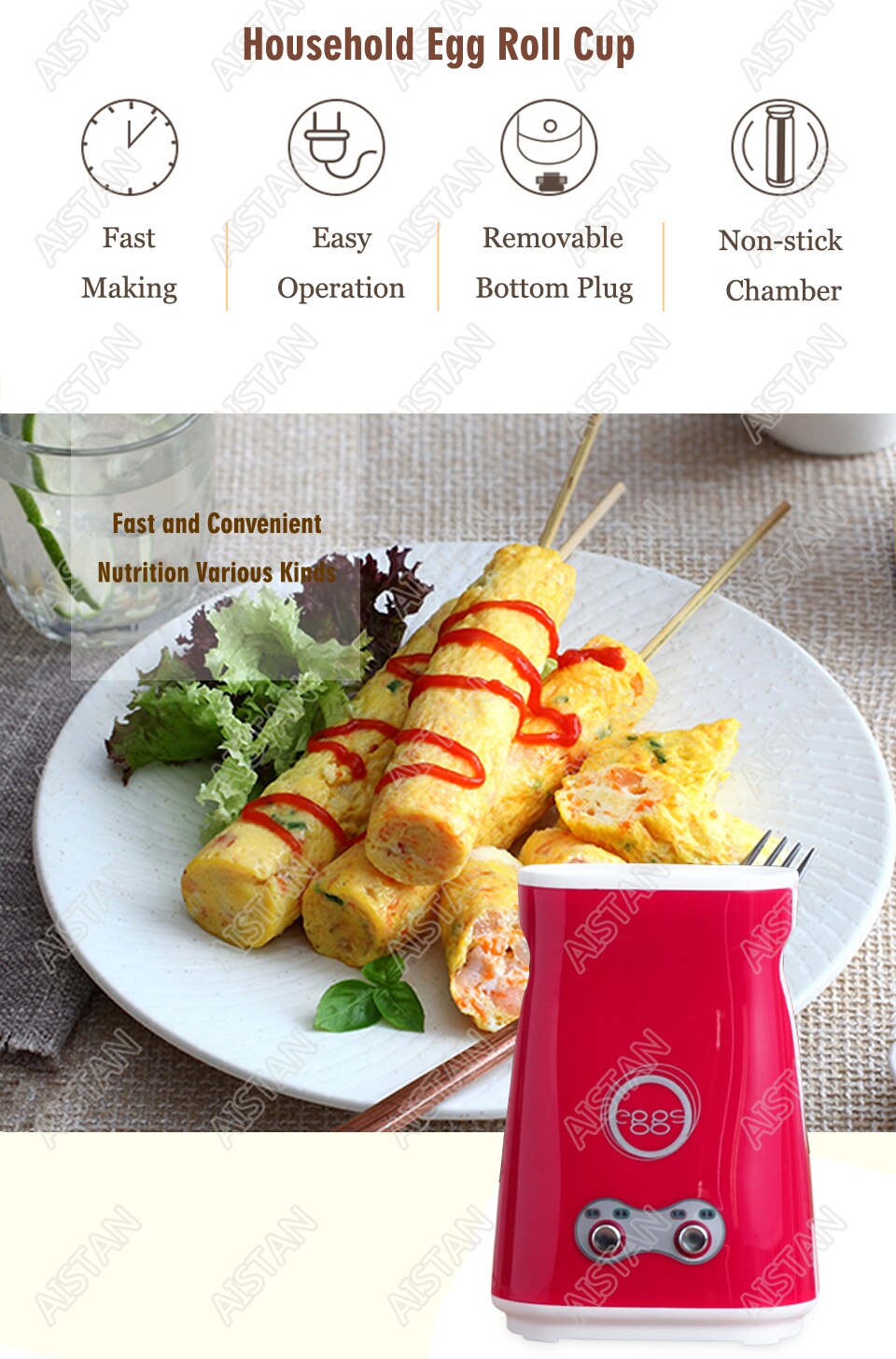 JDQ101/JDQ201 Hands-Free Automatic Electric Vertical Nonstick Easy Quick Egg Cooker Breakfast Egg Sausage Roll Cup Machine