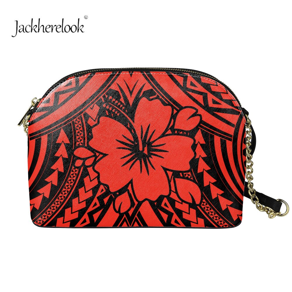 Jackherelook dames handtassen merk trendy crossbody tas polynesisch hibiscus patroon meisjes rits ketting crossbody tassen: Htae 1474 d 49