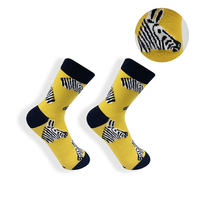 Calcetines largos de algodón con estampado de cocodrilo para hombre y mujer, medias casuales de animales, cebra, rayas, tiburón, 1 par: zebra
