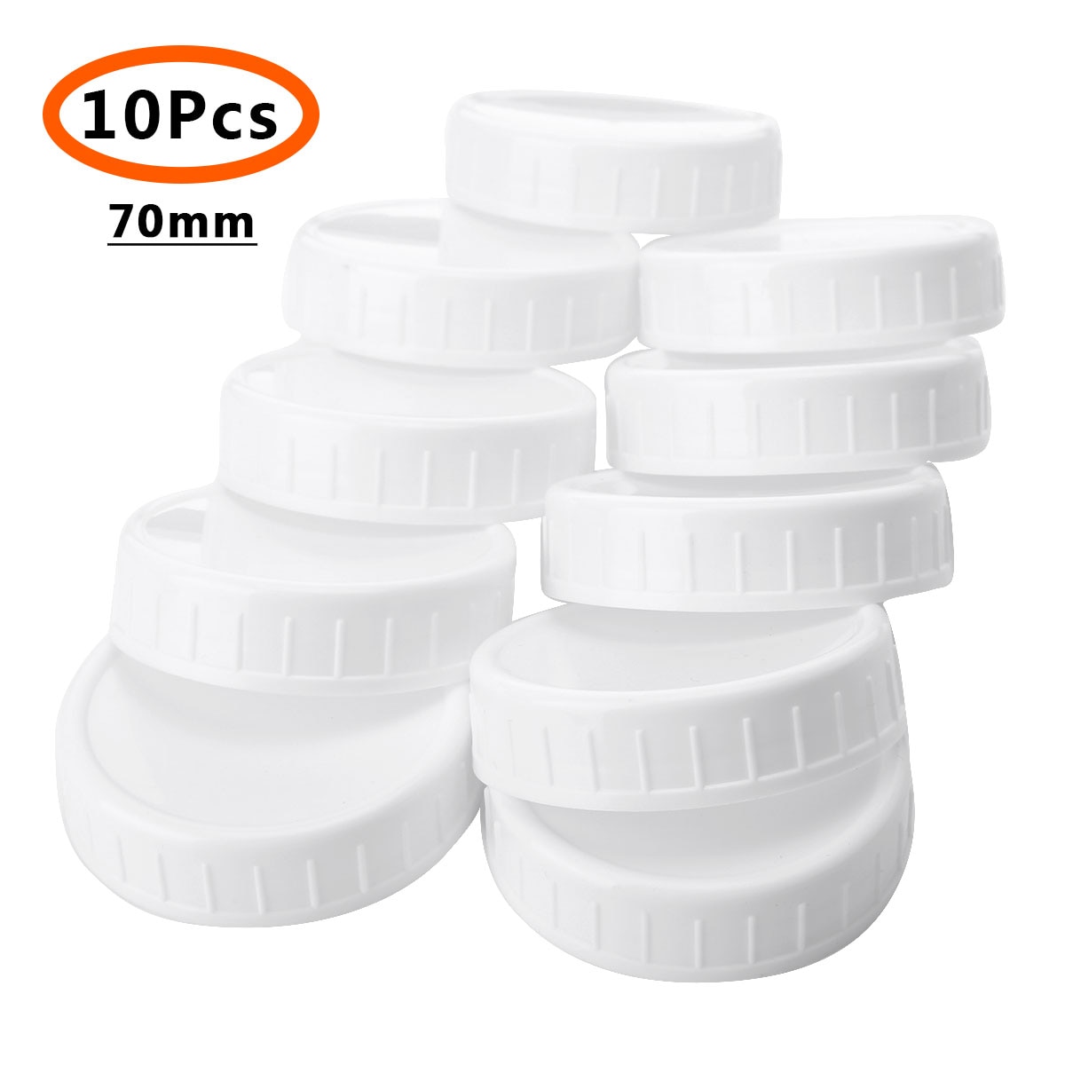 10pcs Mason Jars Lids 70mm 86mm Inner Diameter Plastic Unlined Ribbed Lid Canning Drinking Jar Storage Caps Replacements: White 70mm