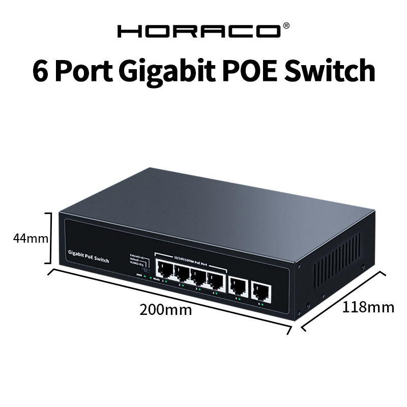 HORACO Switch POE Gigabit a 6 porte 1000Mbps Switcher di rete standard intelligente Hub Splitter Internet per telecamera IP, NVR, sorveglianza: Default Title