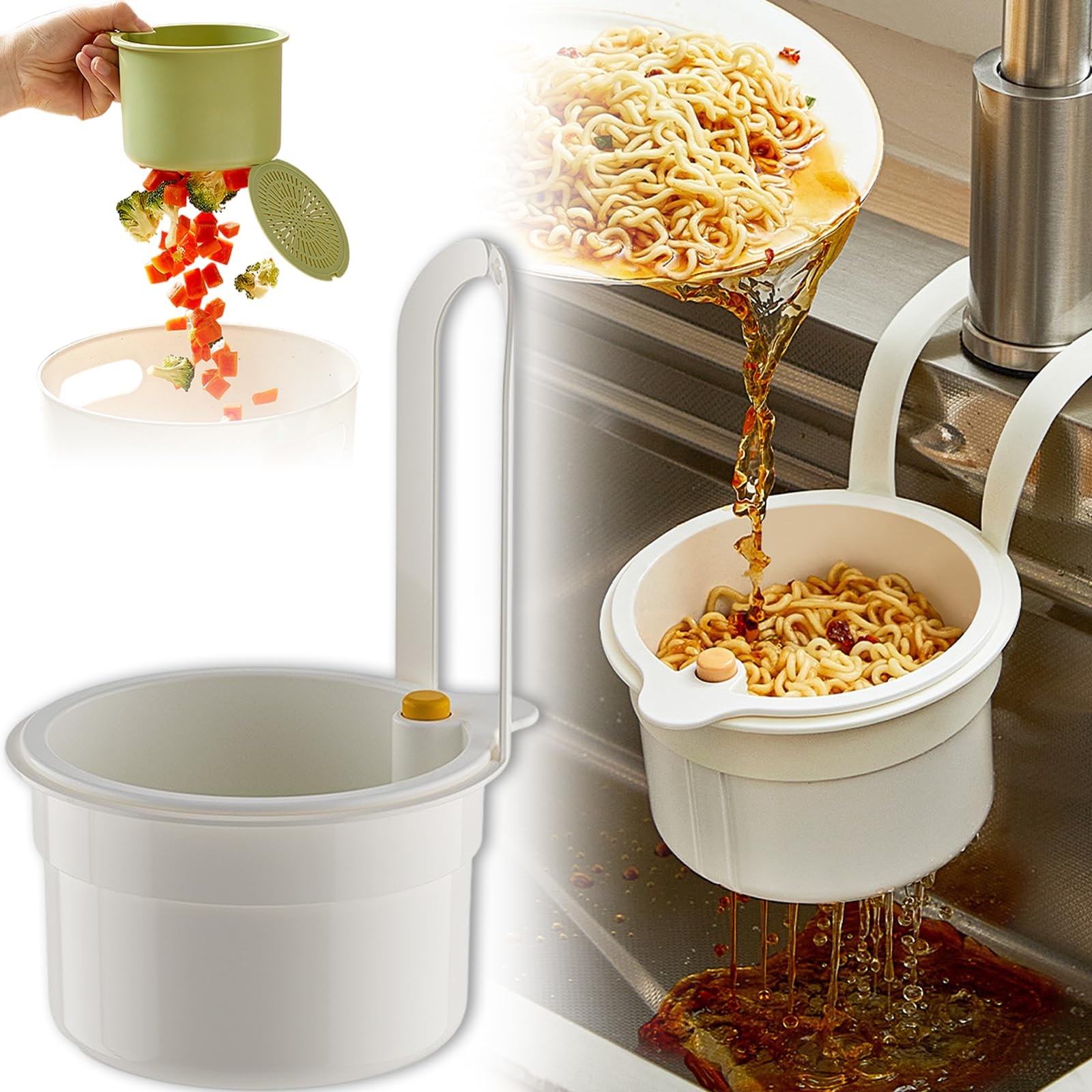 Kitchen Sink Filter Strainer Multifunction Drain Basket Fruit Vegetable Drainer Rack Water Filter Kitchen Organizer Basket 2pcs: WHITE