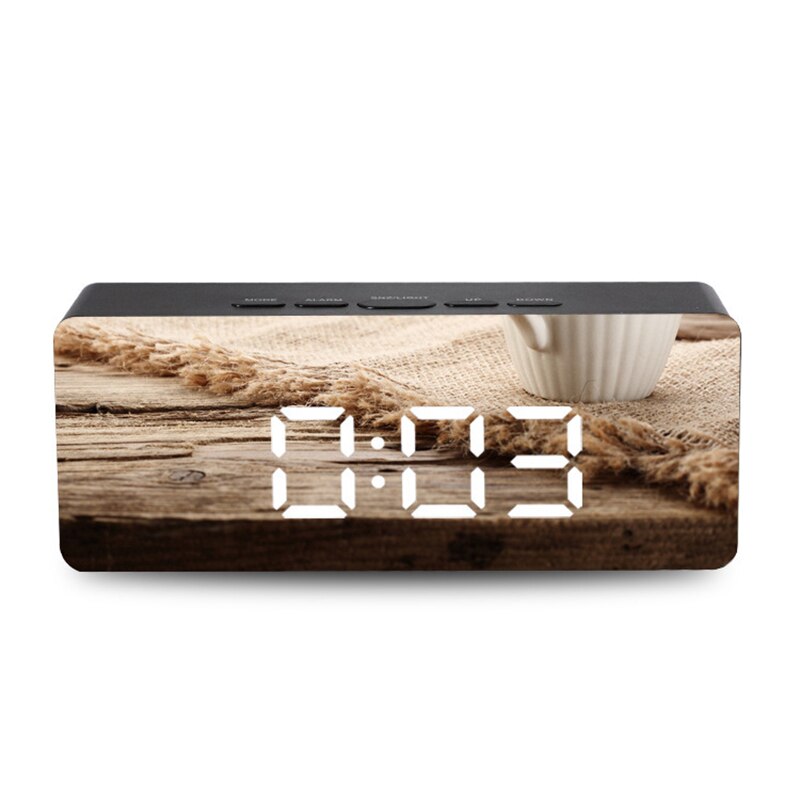 LED Mirror Alarm Clock with Dimmer Snooze Temperature Function for Bedroom Office Travel Digital Home Decoration Clocks: black white light