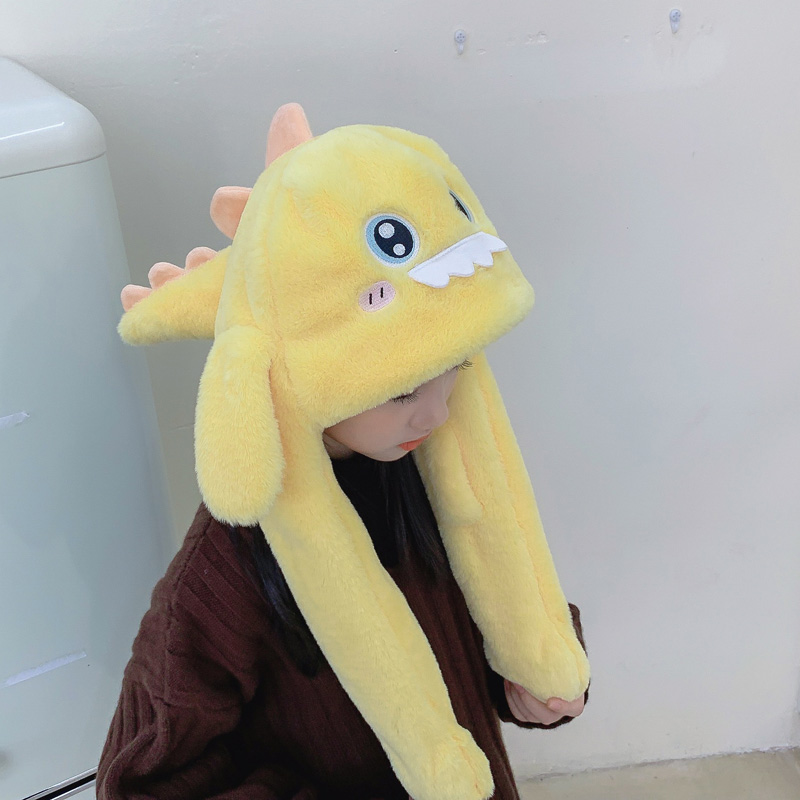 Doitbest-gorros de invierno con orejas móviles para niño y niña, gorro de terciopelo con tiburón grande, bufanda de una pieza, gorros con orejeras: YELLOW