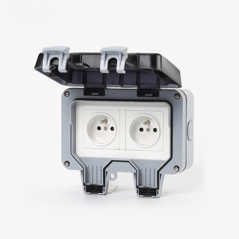 European Plug Household Bathroom Waterproof and Dustproof Socket Embedded Junction Box French Power Adapter