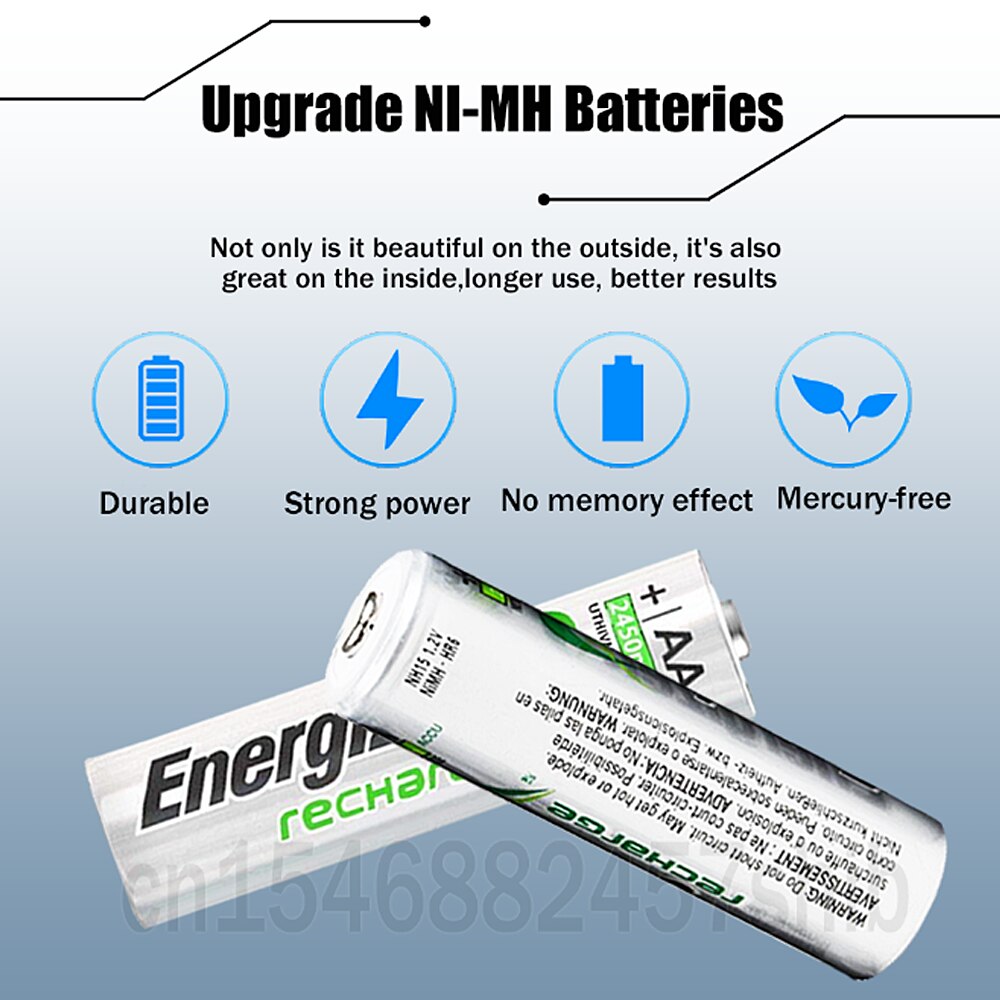 1-2pcs Energizer 1.2V 2450mAh AA NI-MH Rechargeable Battery For Toy Flashlight Camera Remote Control Pre-charged 2A AA Batteries