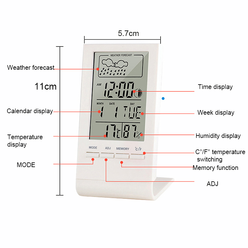 Thermometer Hygrometer Gauge Indicator Indoor/Outdoor Weerstation Automatische Elektronische Temperatuur Vochtigheid Monitor Klok