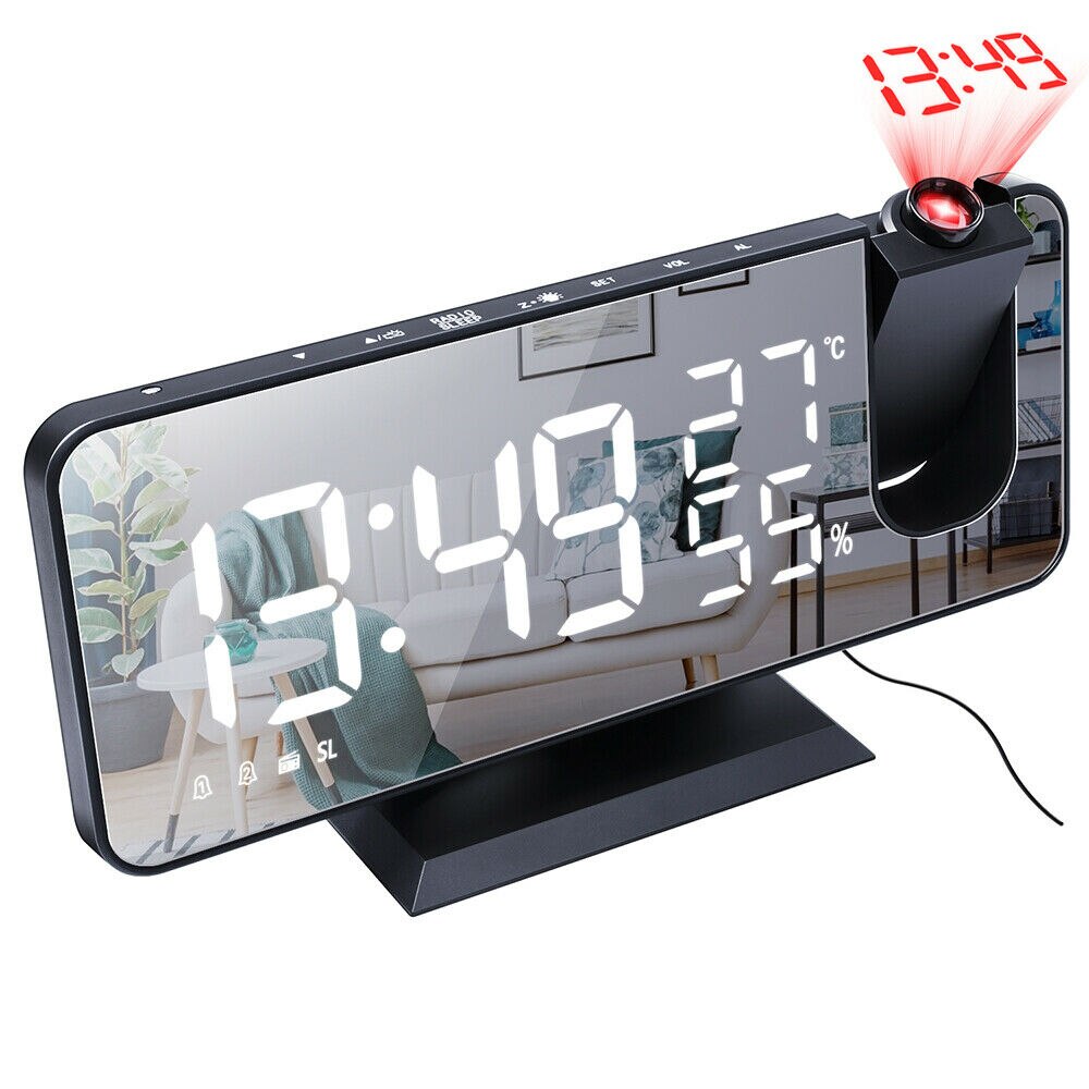 Reloj despertador Digital LED para mesa, relojes electrónicos de escritorio, Despertador con USB, Radio FM, proyector de tiempo, función de repetición: A2