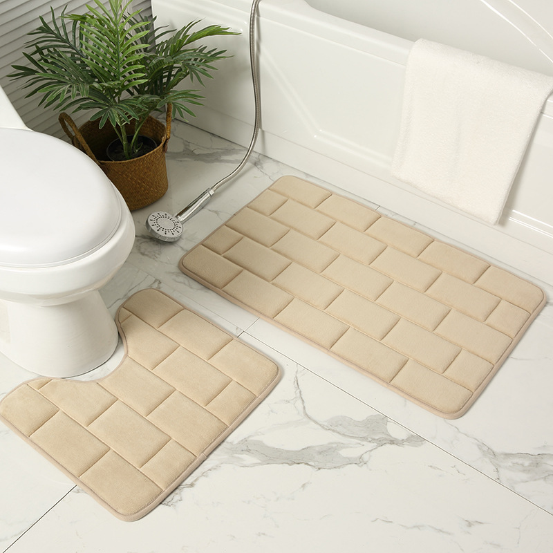 Inyahome Luxury Thick 2 Pieces Set Memory Foam Bathmat and Contour Toilet Rug Absorbent Washable Bathroom Rugs and Mats Carpets