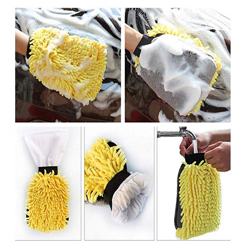 Bilvask handsker bil rengøring værktøj blød absorberende handske auto detaljer vaske handske klud blød og tyk mikrofiber handske