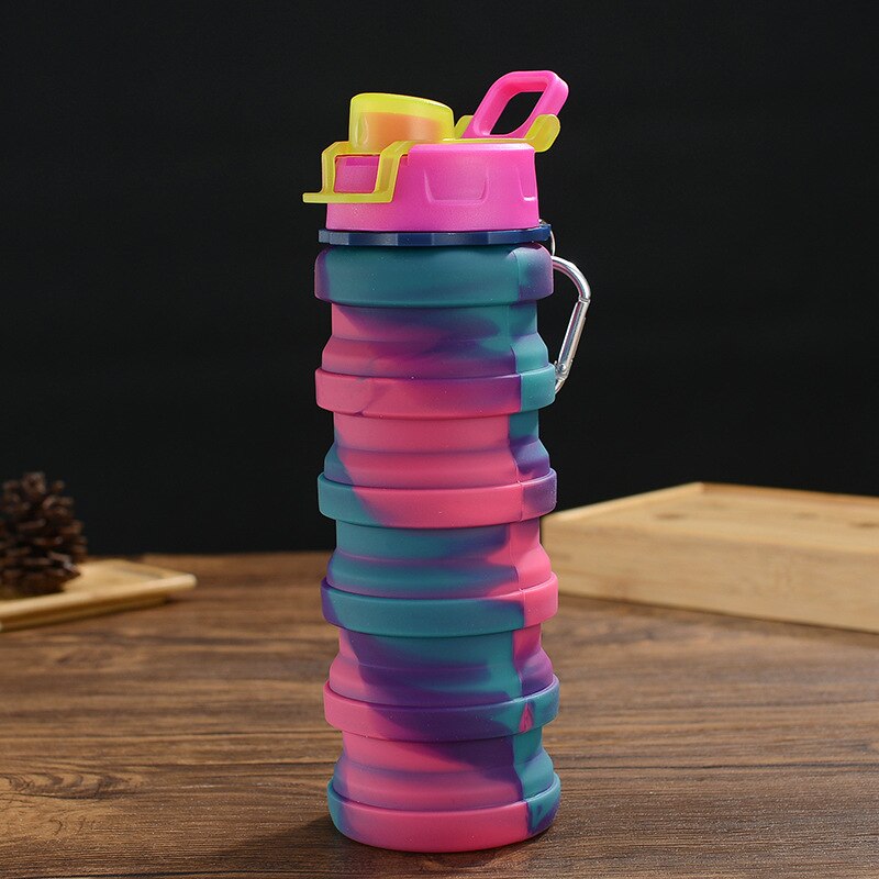Colorful Water Bottle 500ML Leakproof Fold Silicone Kettle Outdoor Mountaineer Hiking Office Camping Portable Kids Water Bottle: Colorful 3