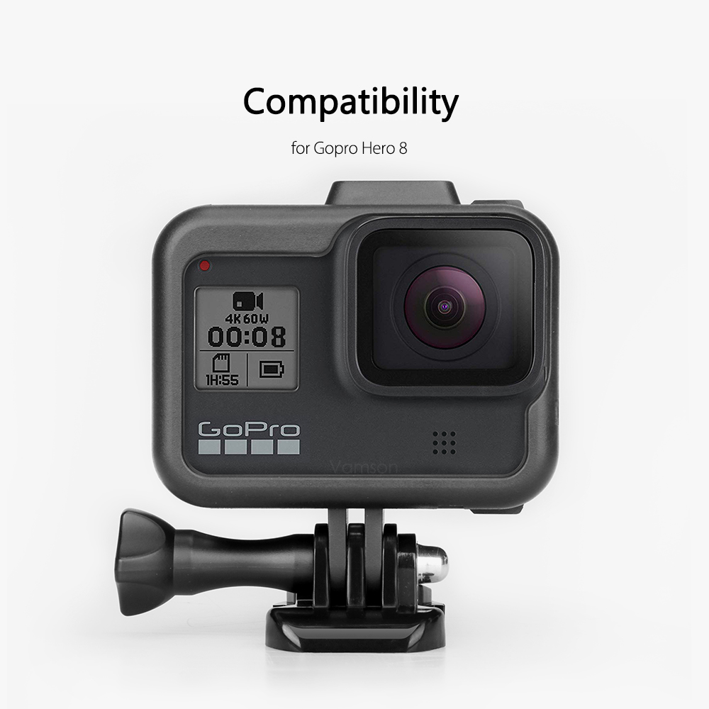 Vamson-gopro hero 8の保護ケース,黒いフレーム,ボーダーカバー,強化ガラススクリーン,goproアクセサリ,vp652