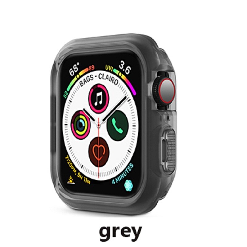 Gummicover til apple watch 3 2 1 fuldskærmsbeskyttelse til iwatch 42mm 38mm glasfilm til serie 4 5 40mm 44mm kofanger: Grå