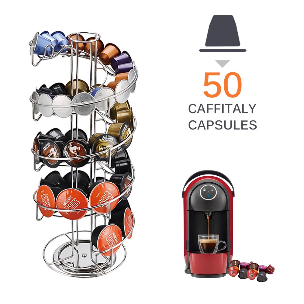 Käytännöllinen kahvikapseliteline teline pyörivälle kapselitorniteline nespresso/dolce gusto/k-cup kahvikapseleille: 50 caffitaly