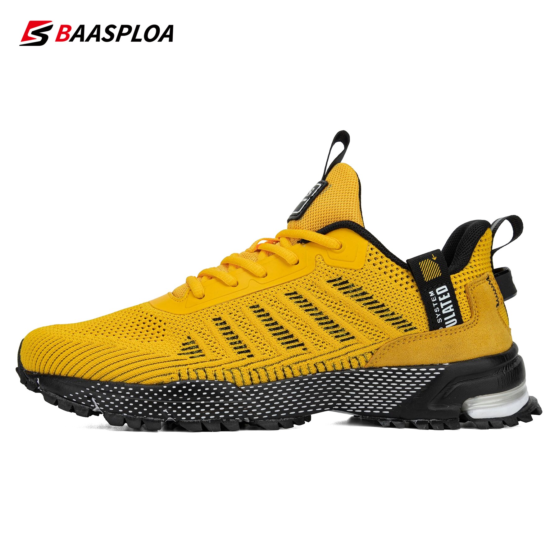 Baasploa Men Running Shoes Lightweight Sneakers Sneaker Male Breathable Tennis Shoe Non Slip Sport Shoes: Yellow / 44