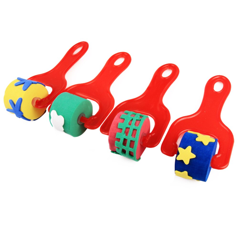 4 Pcs Eva Spons Roller Penseel Verf Graffiti Voor Kinderen Kids Tekening Kleuterschool Art EIG88: Rood