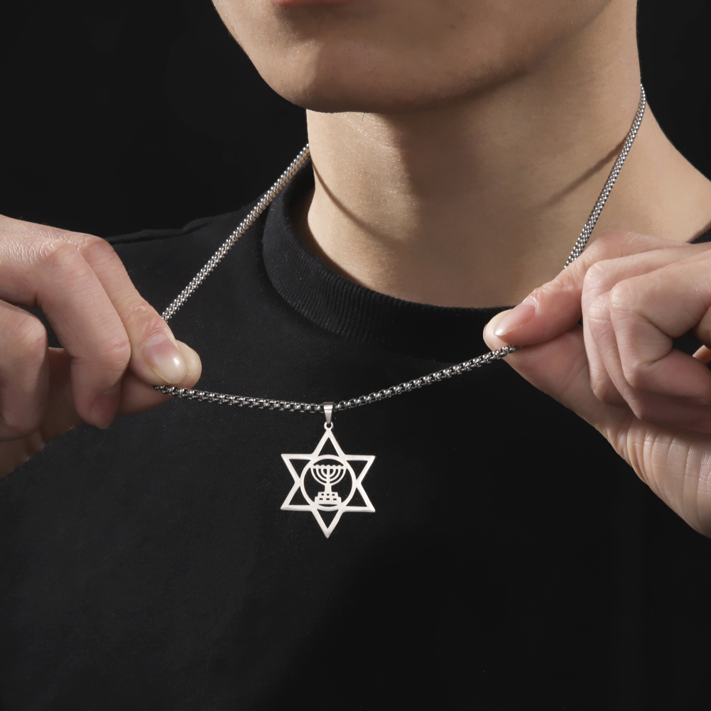 VASSAGO Hanukkah Necklace Triangle Menorah Pendant Necklace Stainless Steel Chanukah Jewelry Dainty Jewish Religious