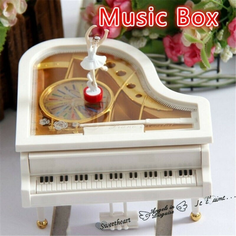 Caja de música con forma de Piano clásico para decoración del hogar, cajas musicales de manivela con forma de bailarina, románticas, de cumpleaños y boda