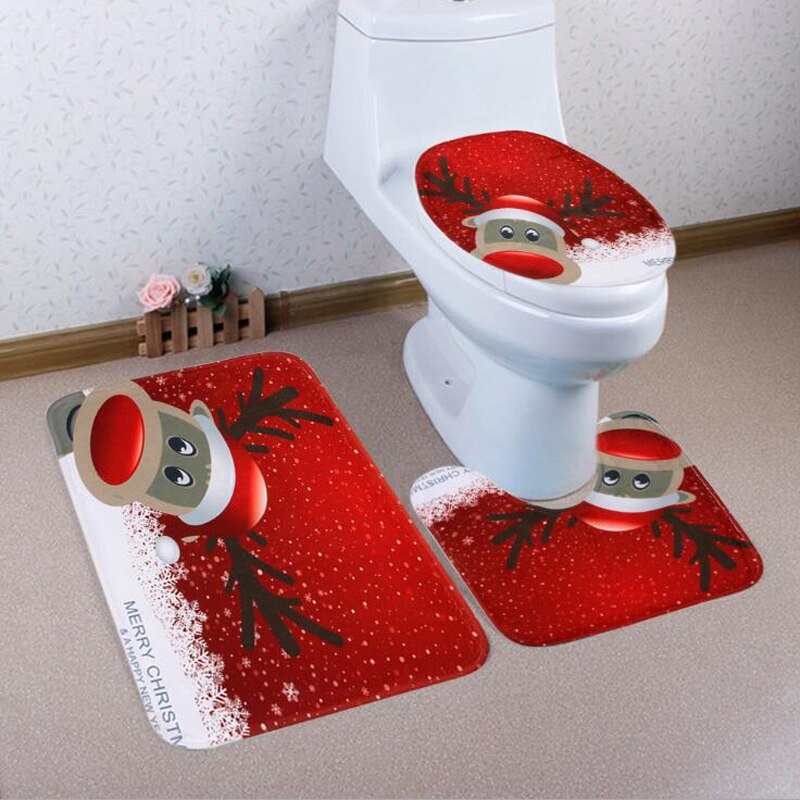 3 stk/sæt julepynt til hjemmet wc-måtte tæppe toiletmåtte badeværelsesmåtte toiletsædebetræk toilettilbehør  bx0517