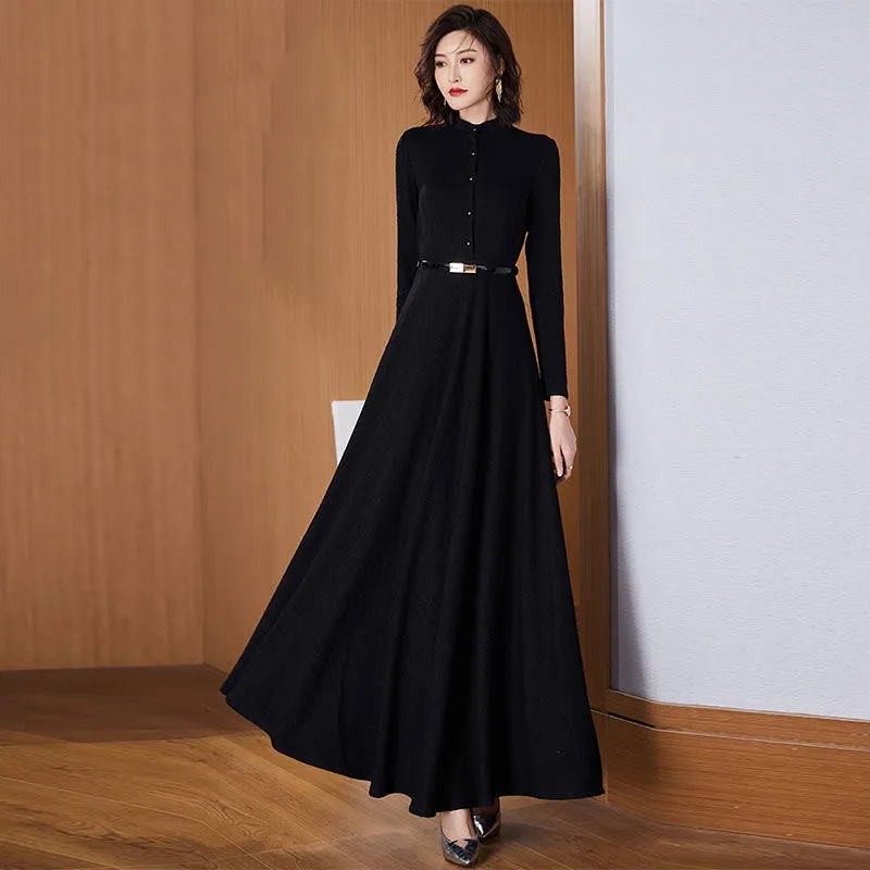 Vårhøst langermet kjole dame sommer elegant lang kjole slank oversize 4xl kjoler: M