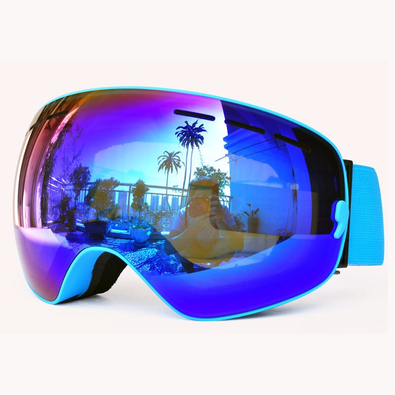Large Spherical Ski Goggles Double Layer Fog Cocker Myopia Industry Ski Goggles Mountain Climbing Eye Protection Adult Men and W: Sky Blue Adult