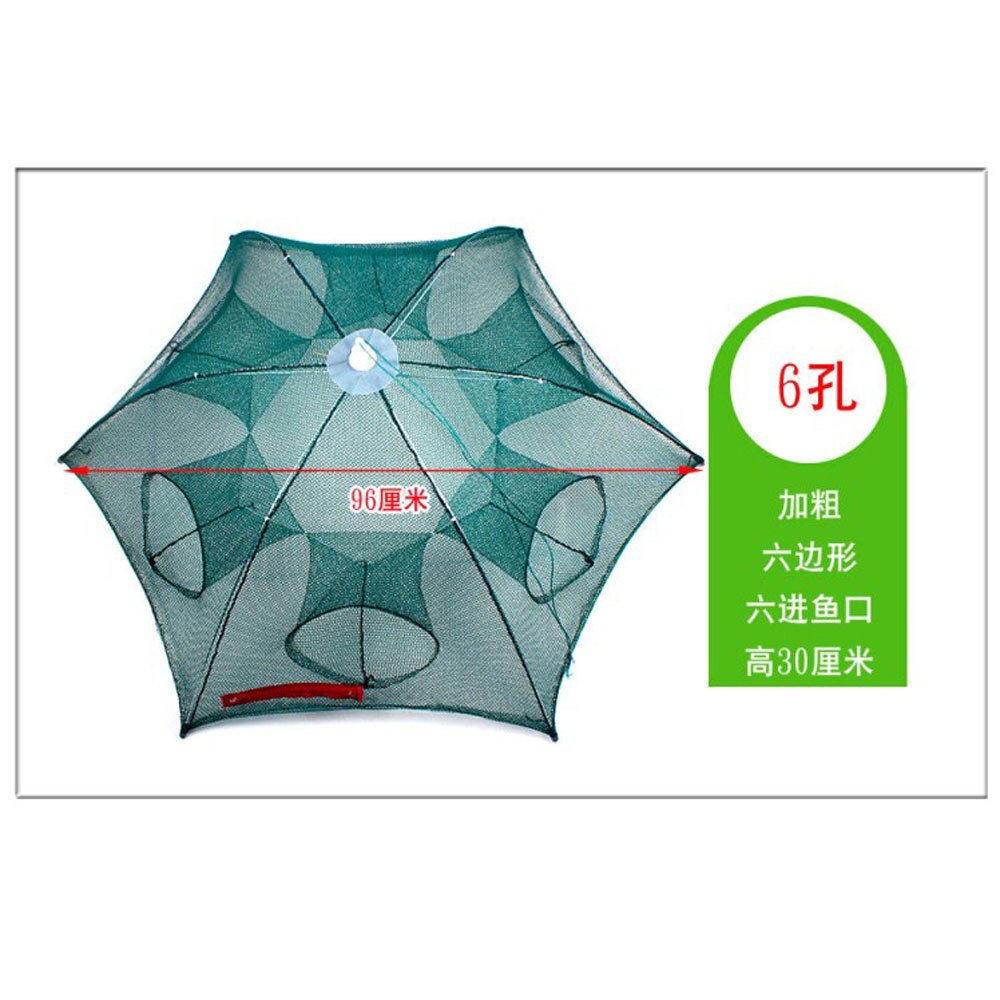 4-16 Holes Automatic Fishing Net Shrimp Cage Nylon Foldable Crab Fish Trap Cast Crayfish Shrimp Catcher Trap Cages раколовк: 6 sides 6 holes