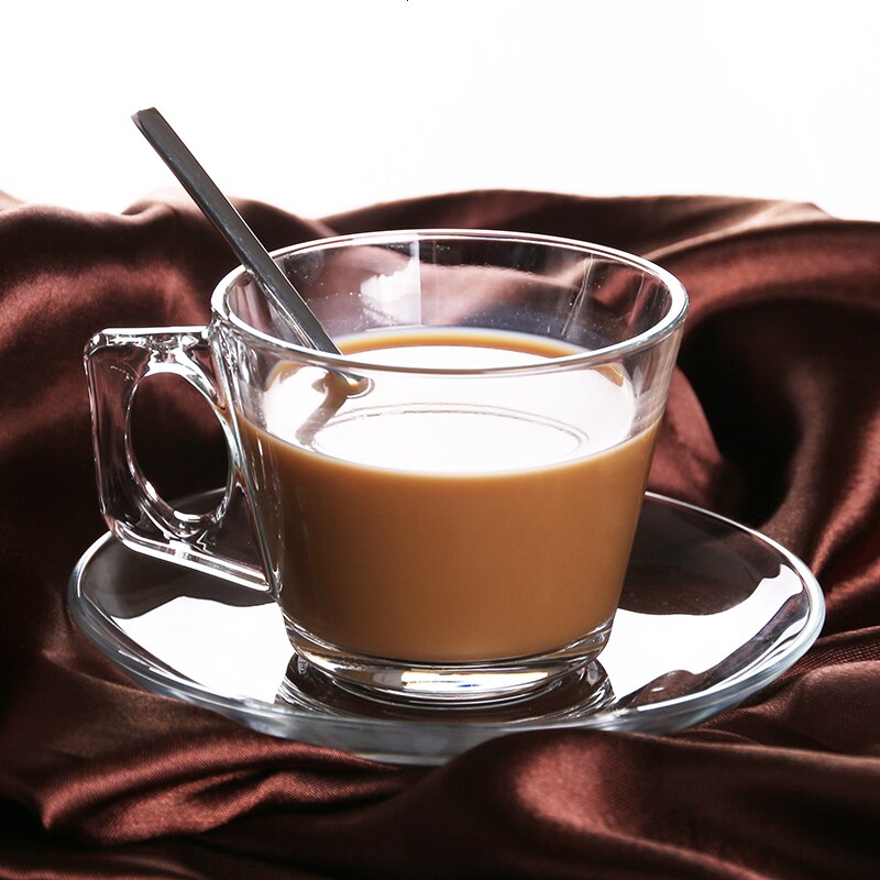 Blyfri glas kaffekop cappuccino størrelse varmebestandig te kop husholdning europæisk italiensk kop med underkop ske tekop 2 stk.