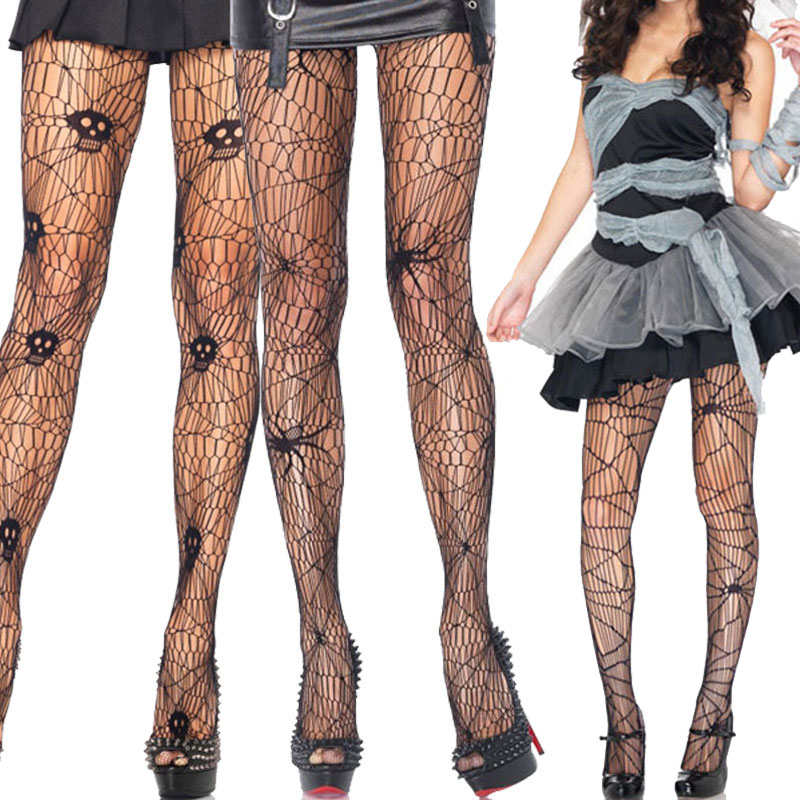 Skull Spider Web Net Pantyhose Stockings For Women Adult Halloween Costume Hosiery Pantyhose Collant Hosiery Fish Net-30