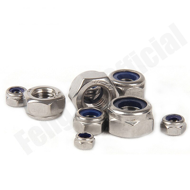 DIN985 [M2-M24] 304 Stainless Steel Nylon Self-locking Hex Nuts Locknut Slip Lock Nut A020
