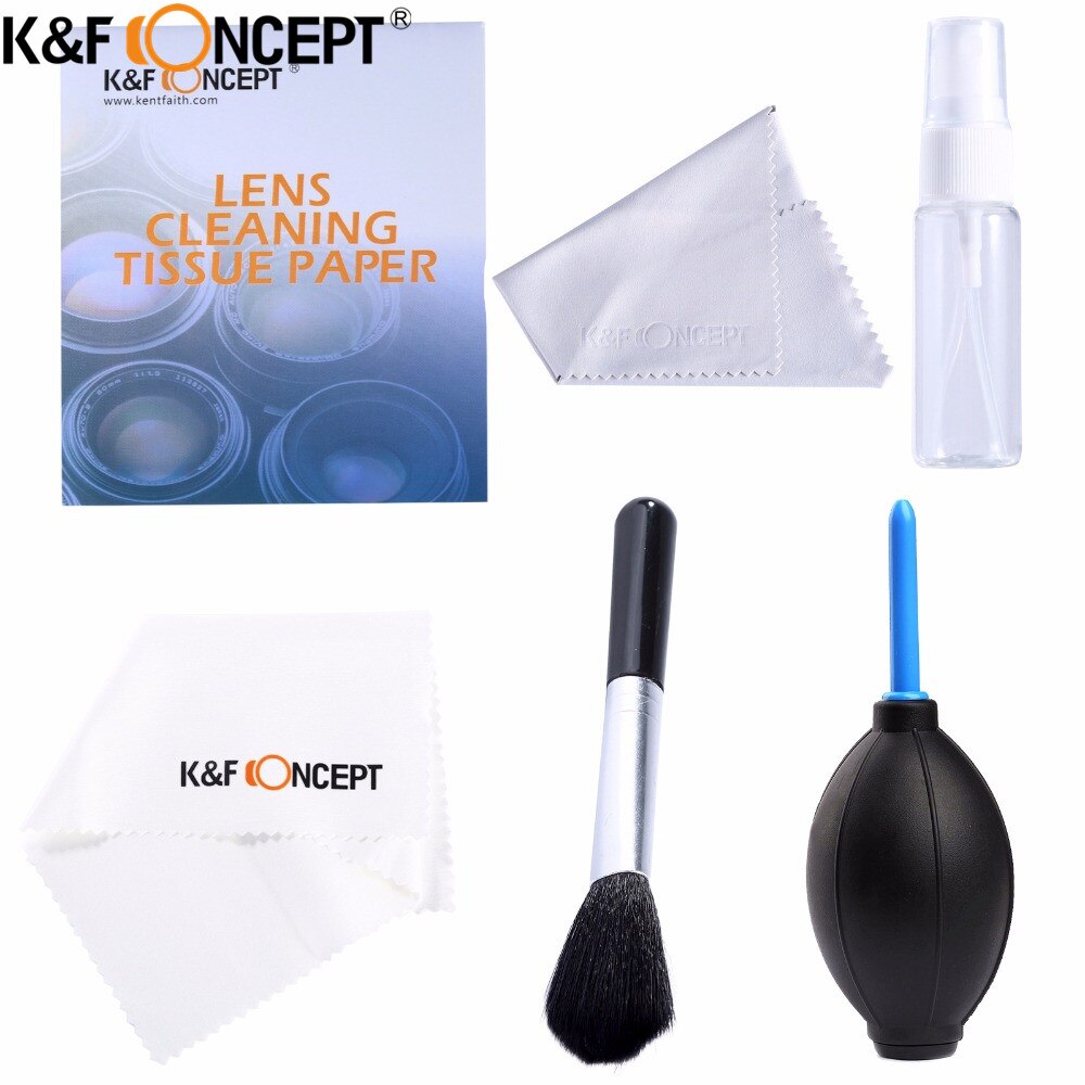 K & F CONCEPT – Kit de nettoyage 7 en 1, souffleur de poussière, stylo de nettoyage, chiffon de nettoyage, bouteille, brosse, papier de nettoyage d'objectif, pour appareils photo DSLR