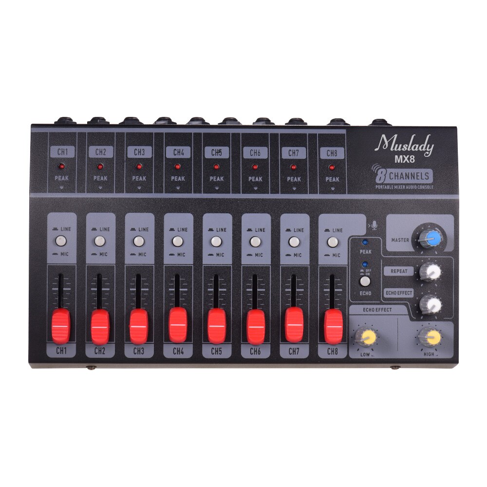 Muslady mx8 portátil 8 canais de áudio estéreo misturador som baixo ruído com efeito eco mixer áudio midi interface áudio mixer