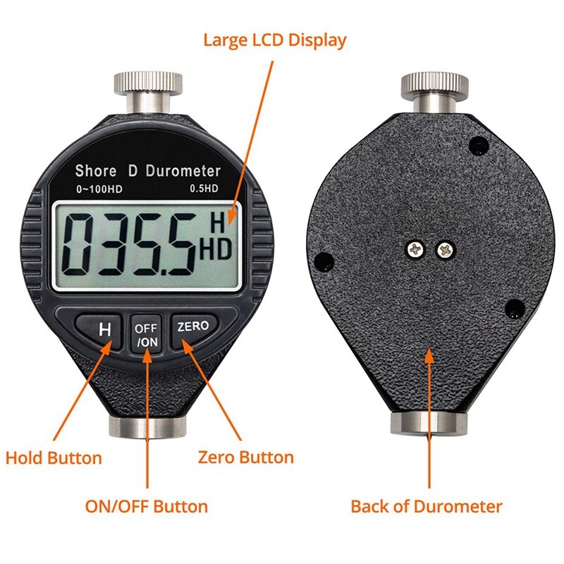 0-100HD Shore D Hardness Durometer Digital Durometer Scale With Large LCD Display For Rubber, Plastics, Flooring, Tire