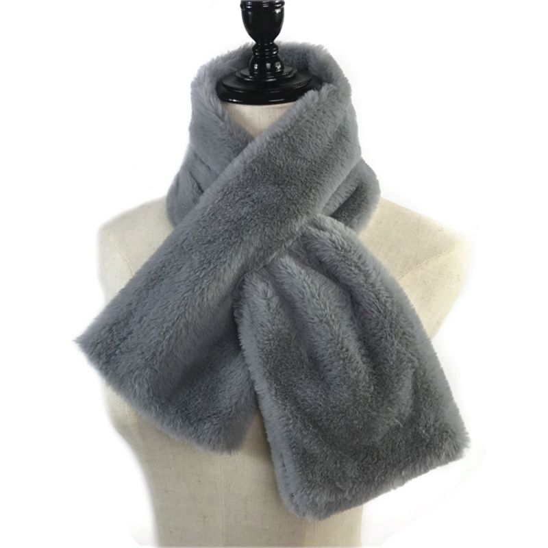 15x90cm femmes hiver épaissir peluche Faux lapin fourrure écharpe solide couleur bonbon col châle cou plus haussements d'épaules tricoté foulard 6: Gris
