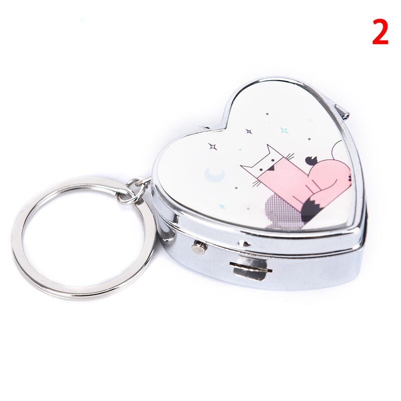 1 stuks draagbare metalen hartvormige pillendoos, opvouwbare pillendoos, metalen pillensnijder, medicijnorganizer, make-up opbergdoos: N2