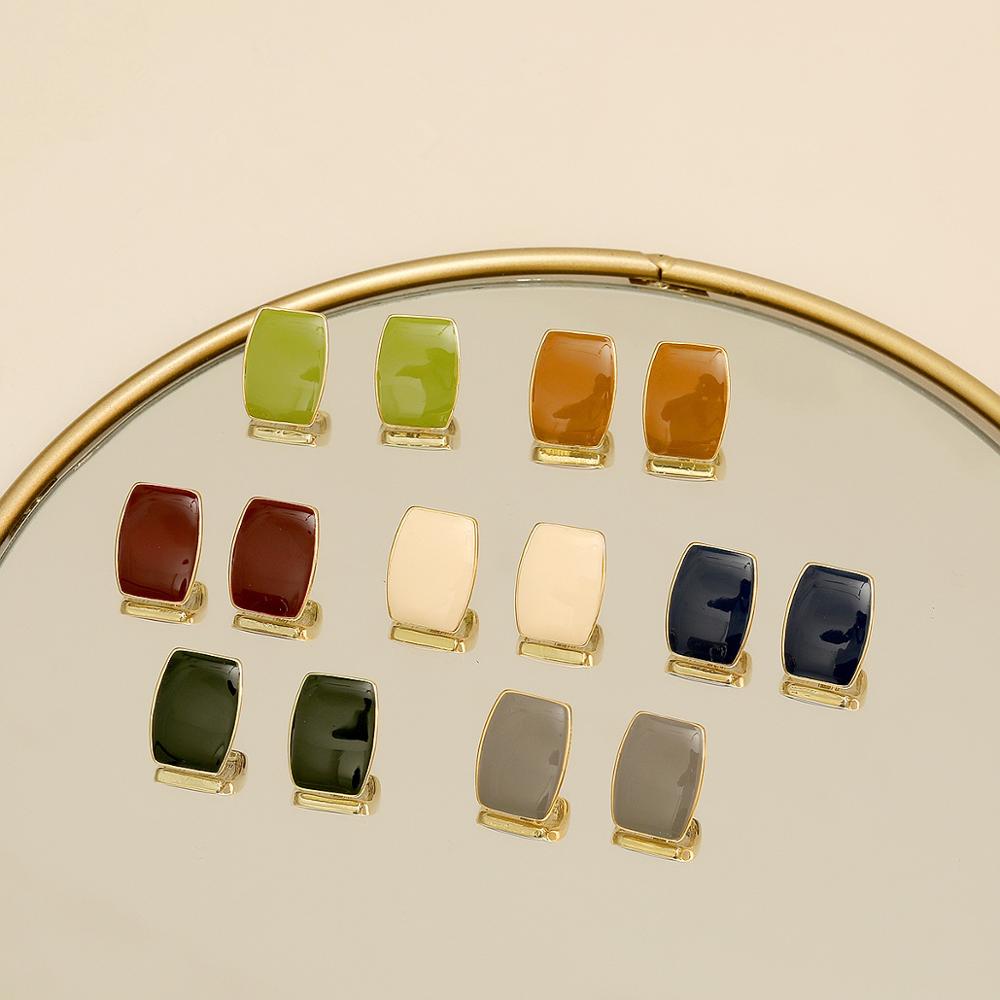 Huanzhi 2020 novo metal gotejamento esmalte geométrico quadrado brincos do parafuso prisioneiro retro ouro na moda para as meninas do casamento jóias de viagem