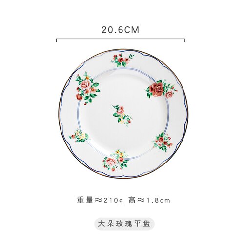 Cute plate Set Phnom Penh Rose Flower Ceramic Dinner Plate: A-plate