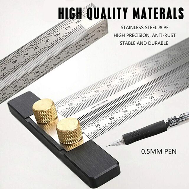 Scale Ruler T-Type Hole Ruler Stainless Woodworking Scribing Mark Line Gauge Drawing Carpenter Measuring Tool