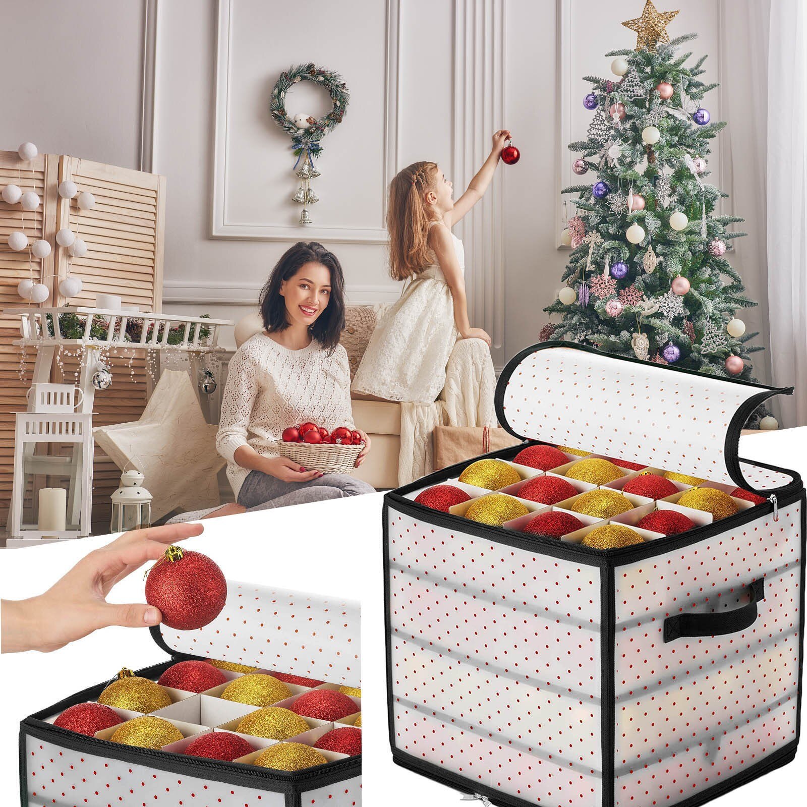 64 Baubles Storage Box Christmas Balls Organiser 64 Bauble Xmas Tree Decoration Storage Bags With Lid Transparent Bag D08