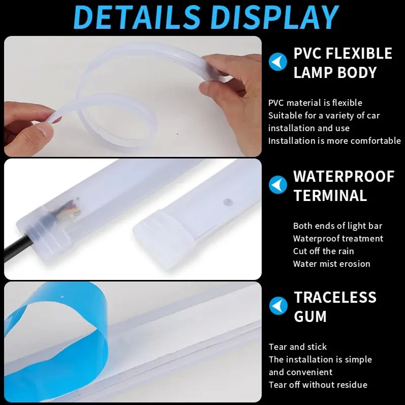 Luz de circulación Diurna LED DRL para coche, tira Flexible impermeable, faros automáticos, señal de giro blanca, luces de flujo de freno amarillas, 12V