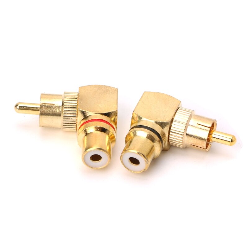 2X Brass RCA Right Angle Male To Female Gold Plated Connector 90 Degree Adapters
