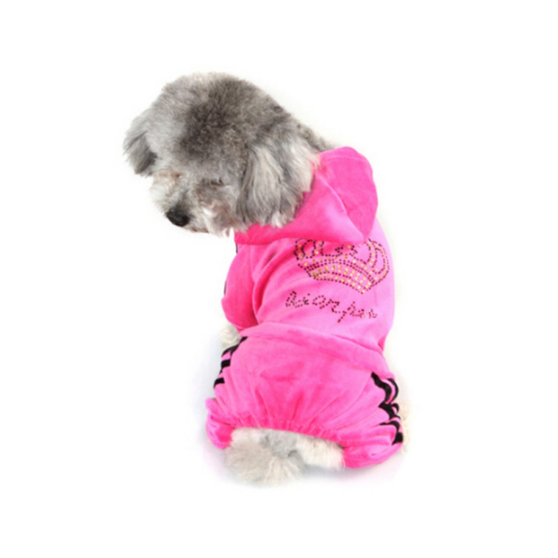 Velvet kæledyr hundetøj sweatshirts rhinestone krone slid luksus dyr jumpsuit til chihuahua yorkshire hvalpe forsyninger: S / M