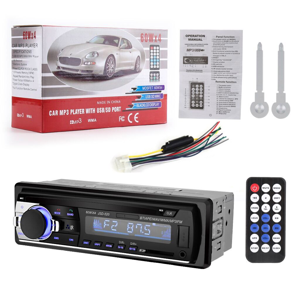 Bluetooth autoradio autoradio fm aux-ingang ontvanger sd usb jsd -520 in- 12v 1 din  mp3 multimediaspeler
