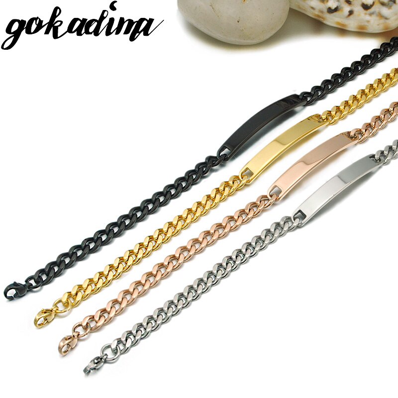 GOKADIMA Gold Color Stainless Steel Bracelet Women Jewelry Curb Chain Blank ID Bracelet Jewellery WB146