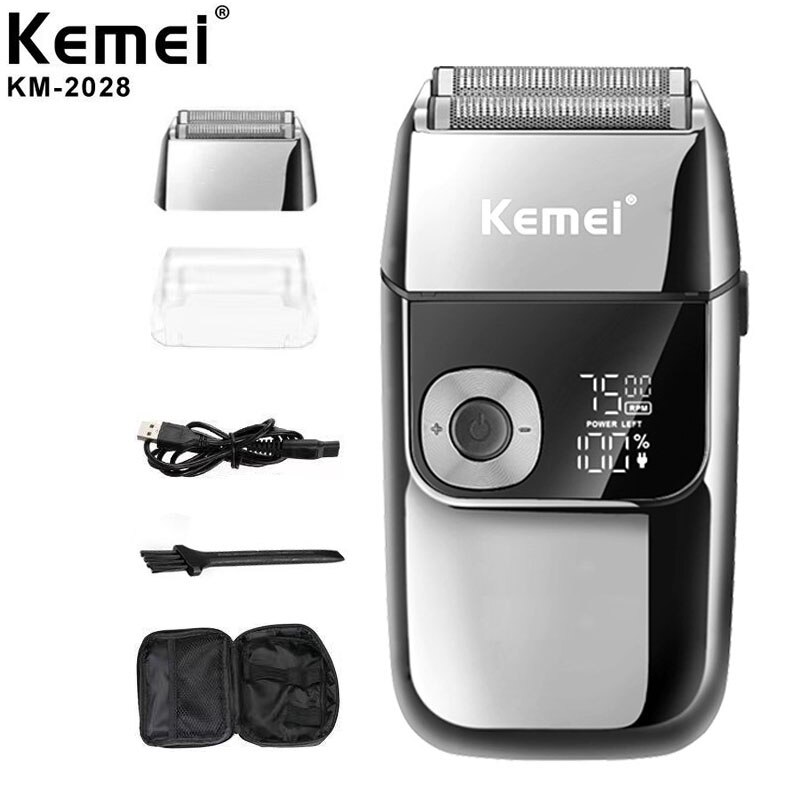 Kemei – rasoir électrique pour hommes, outil de coupe de cheveux avec chargeur USB rapide et écran LCD: KM-2028 silver